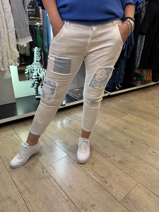 Pantalon blanc Flowers