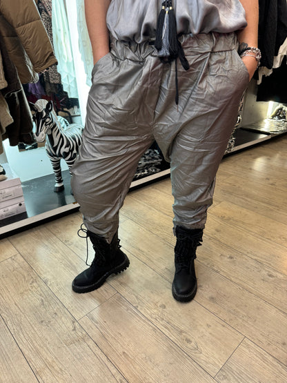 Pantalon simili gde taille argent