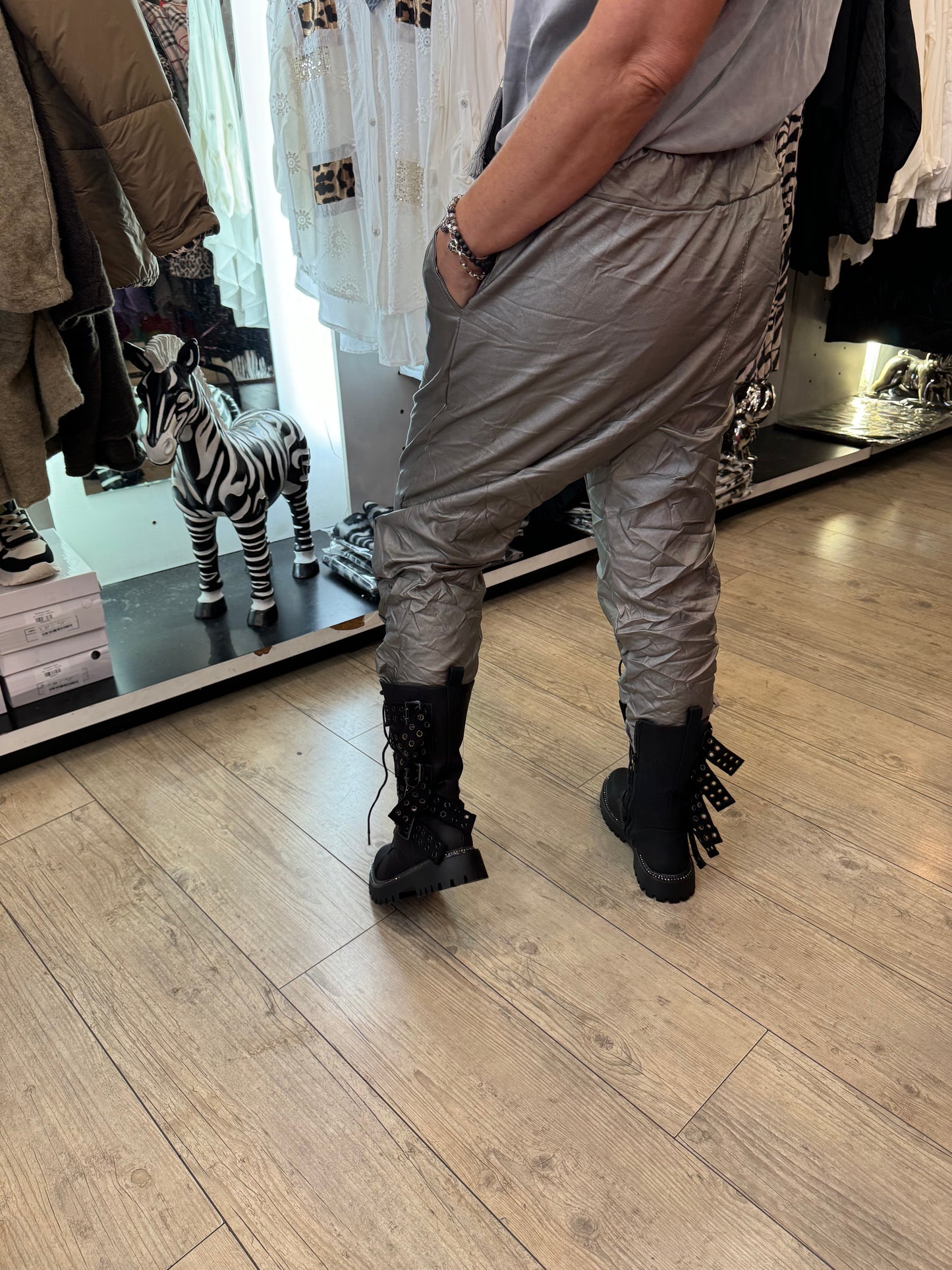 Pantalon simili gde taille argent