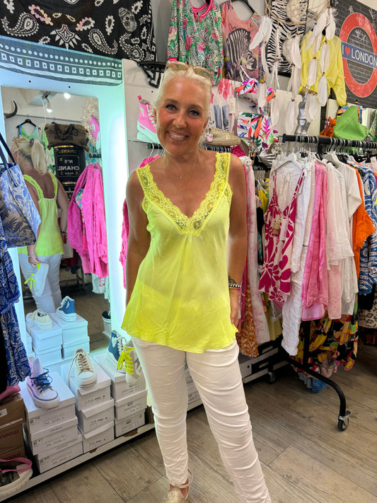 Top dentelle jaune fluo