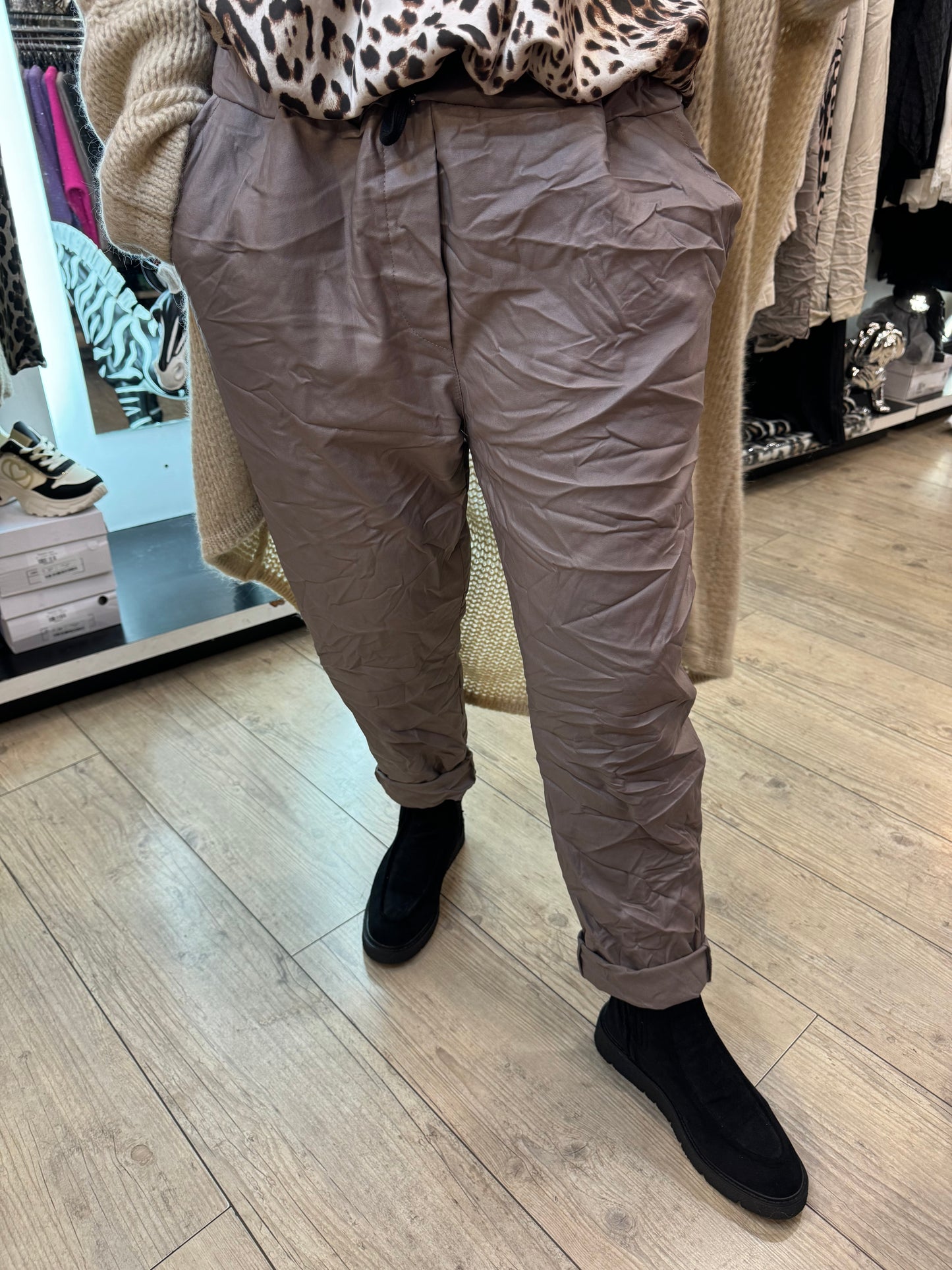 Pantalon simili gde taille beige